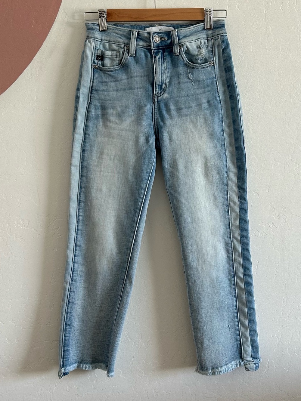 KanCan Women’s Light Blue Straight Leg Ankle Jeans Two Tone Side Panel size 5